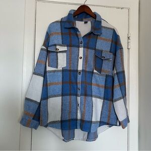 SHEIN Button Front Plaid Shacket